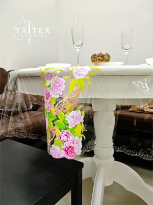 Гибкое стекло, скатерть прозрачная с пробивной каймой 110х110 см (круг), толщина 0,4 мм ПЕЧАТЬ flow