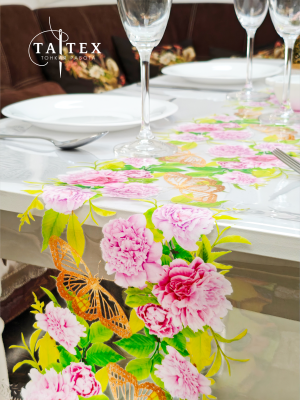 Гибкое стекло, скатерть пр-ая с пробивной каймой 140х110 см (пр-ник), толщина 0,4 мм ПЕЧАТЬ flow